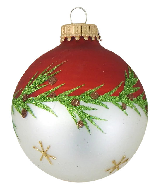 Krebs Glass Ball Ornament - Bi-Color Pine Garland - 4 Pack