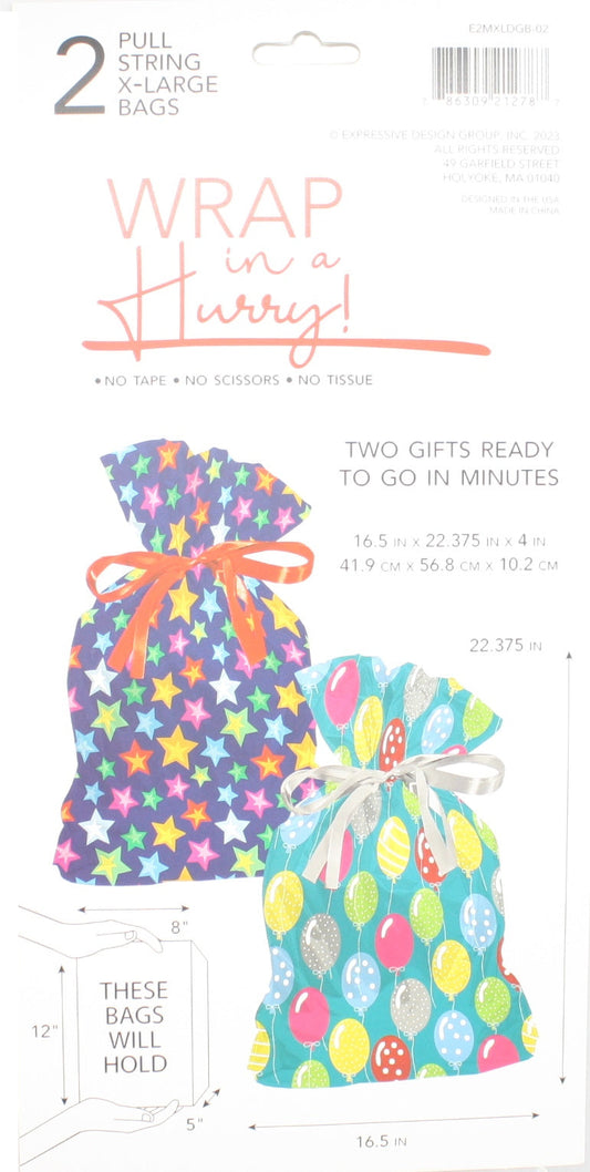 Extra Large Pull String Gift Bags - Baloons