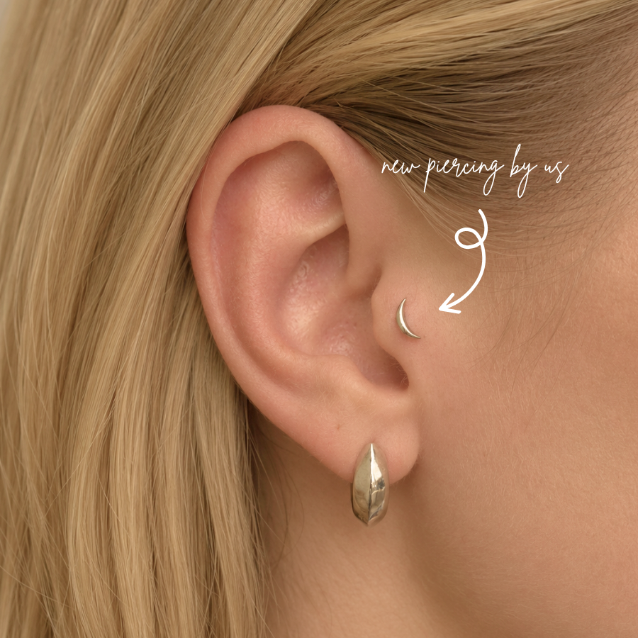 Sleek Crescent Moon Threadless Labret Titanium Flat Back Earring