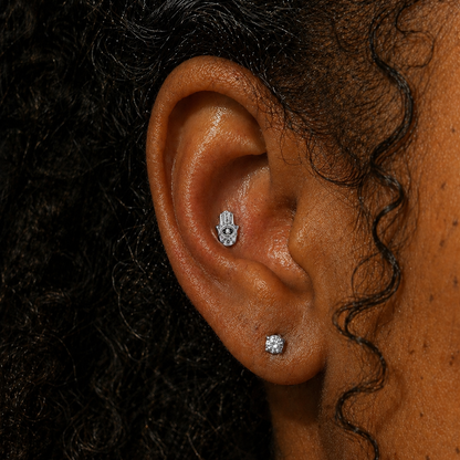 Evil Eye Protective Hamsa Hand Threadless Labret Titanium Flat Back Earring