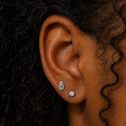 Evil Eye Protective Hamsa Hand Threadless Labret Titanium Flat Back Earring