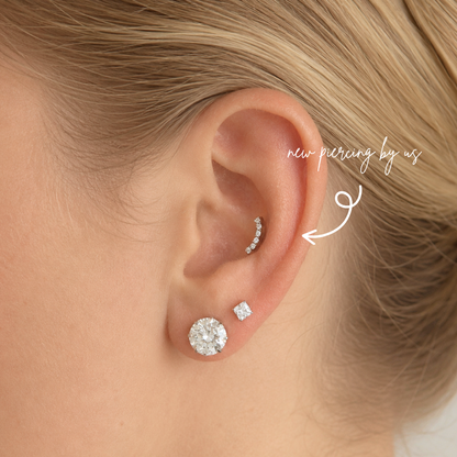 Smiley Curved Bridge White CZ Threadless Labret Titanium Flat Back Earring