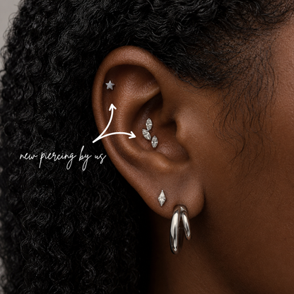 Oval CZ Leaves Branch Threadless Labret Titanium Flat Back Earring