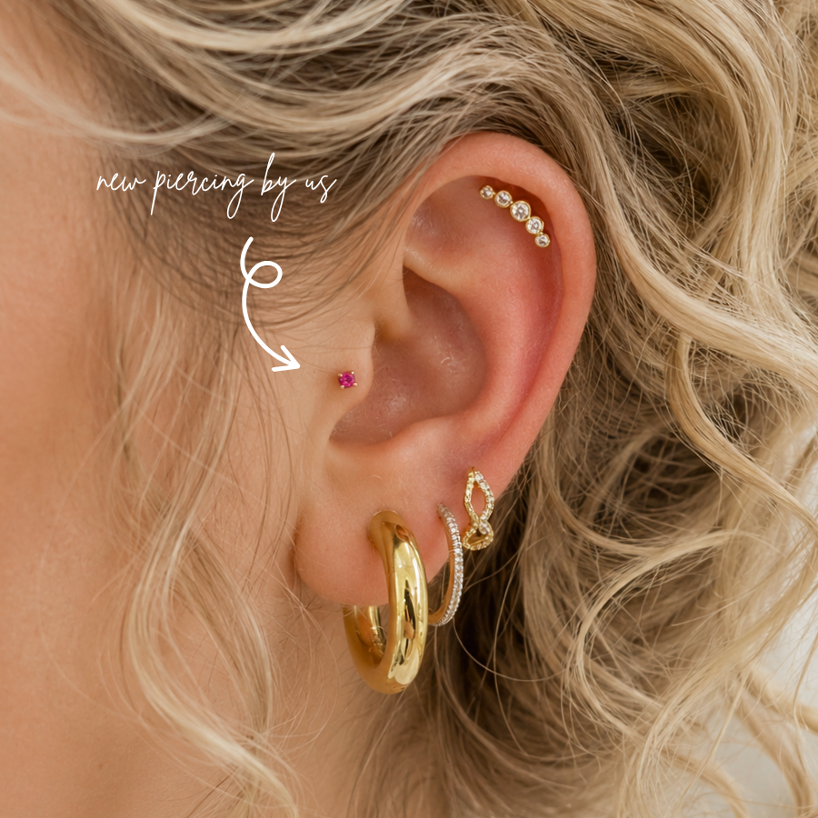 14K Solid Gold 2mm Ruby CZ Threadless Labret Flat Back Earring