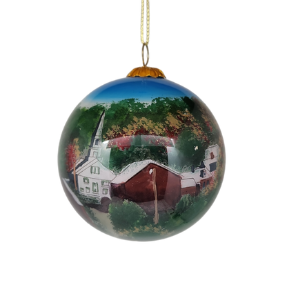 Hand Painted Glass Globe Ornament - Vermont Village