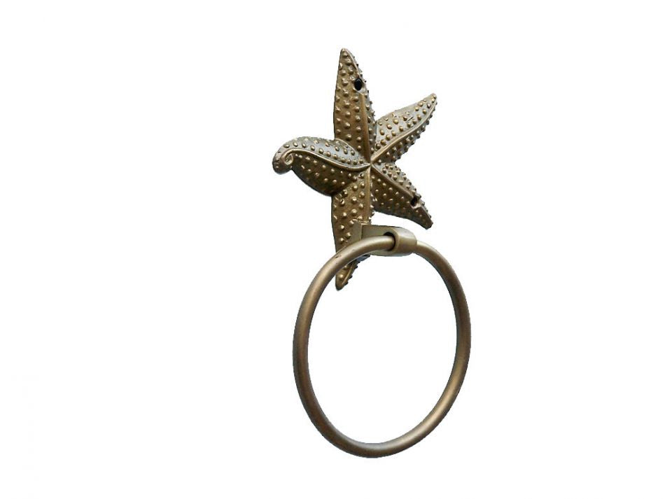 Antique Brass Starfish Towel Holder 9""