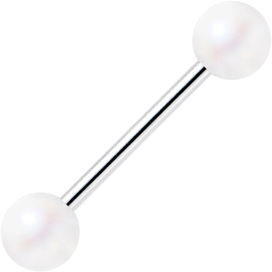 Matte Iridescent White 6mm Acrylic Ball Barbell Tongue Ring