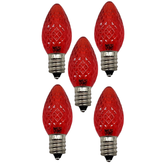 C7 Faceted LED Bulb - 5 Piece - Red