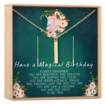 Unicorn Gold Bar Earring Threader and Necklace Jewelry Set