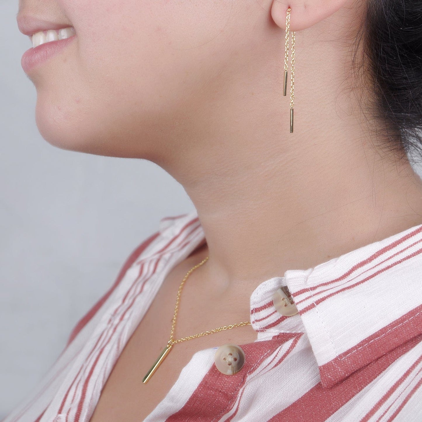 Unicorn Gold Bar Earring Threader and Necklace Jewelry Set