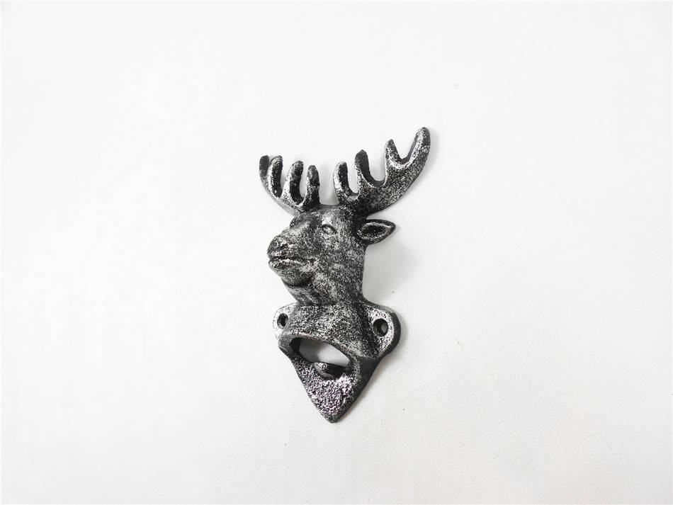 Rustic Silver Cast Iron Deer Bottle Opener 6""