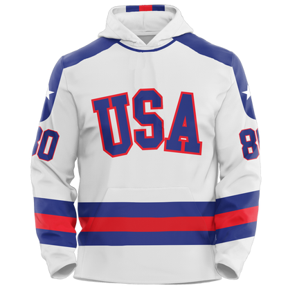 USA Hockey Miracle on Ice 1980 Jersey Authentic White Youth Hoodie