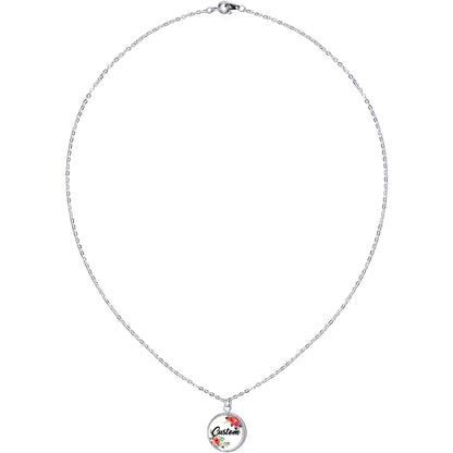 Custom Floral Personalized Name Silver Plated Chain Necklace