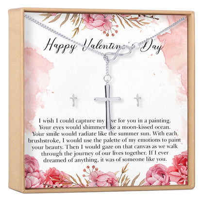 Valentine's Day Cross Earring and Necklace  Jewelry Set