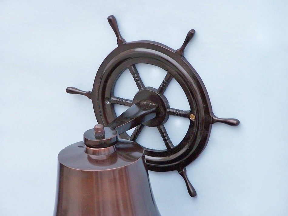 Antique Copper Hanging Ship Wheel Bell 8""