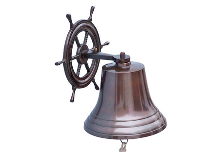 Antique Copper Hanging Ship Wheel Bell 8""