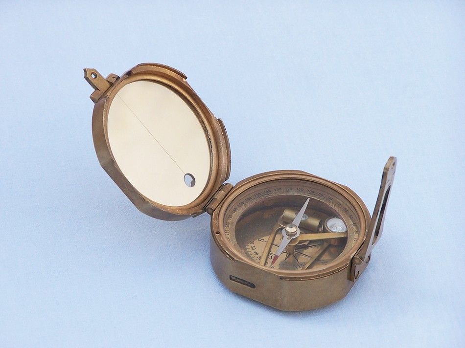 Antique Brass Brunton Pocket Transit Compass with Rosewood Box 4""