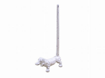 Whitewashed Cast Iron Dog Extra Toilet Paper Stand 12""