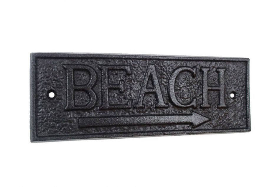 Rustic Black Cast Iron Beach Sign 9""