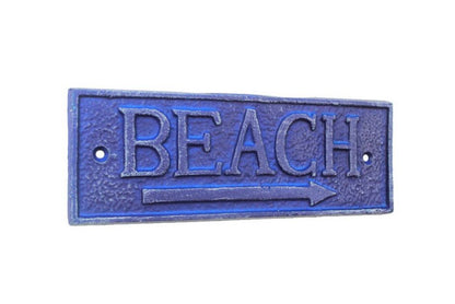 Rustic Dark Blue Cast Iron Beach Sign 9""