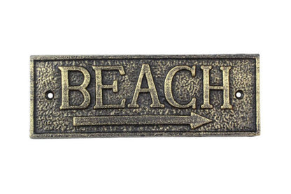 Rustic Gold Cast Iron Beach Sign 9""