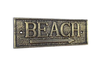 Rustic Gold Cast Iron Beach Sign 9""