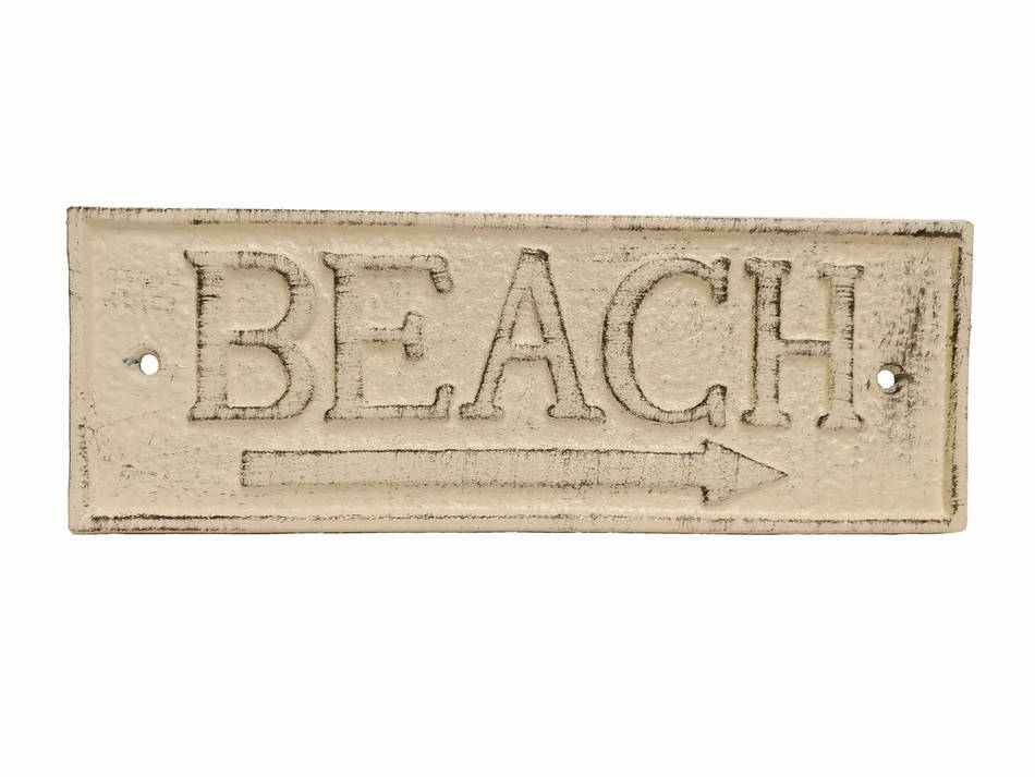 Aged White Cast Iron Beach Sign 9""