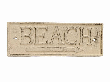 Aged White Cast Iron Beach Sign 9""
