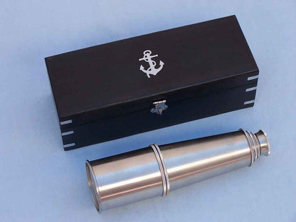 Deluxe Class Brushed Nickel Admirals Spyglass Telescope 27"" with Rosewood Box