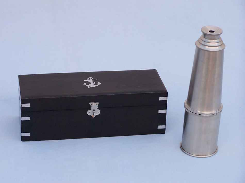 Deluxe Class Brushed Nickel Admirals Spyglass Telescope 27"" with Rosewood Box