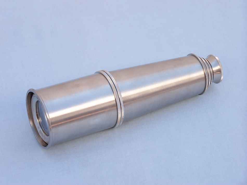 Deluxe Class Brushed Nickel Admirals Spyglass Telescope 27"" with Rosewood Box