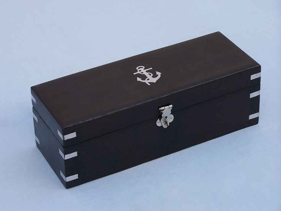Deluxe Class Brushed Nickel Admirals Spyglass Telescope 27"" with Rosewood Box