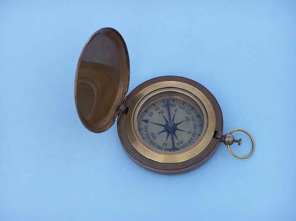 Antique Brass Captain's Push Button Compass 3""