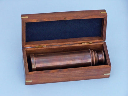 Deluxe Class Captain's Antique Copper Spyglass Telescope 15"" with Rosewood Box