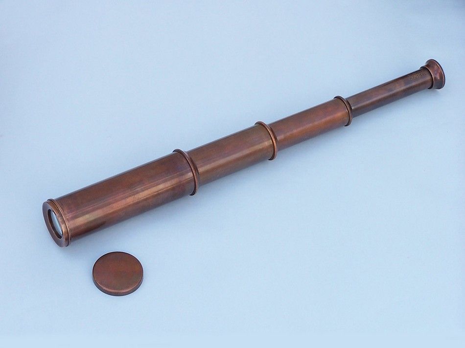 Deluxe Class Captain's Antique Copper Spyglass Telescope 15"" with Rosewood Box