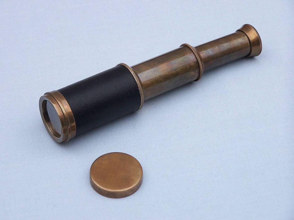 Deluxe Class Scout's Antique Brass Leather Spyglass Telescope 7"" with Rosewood Box