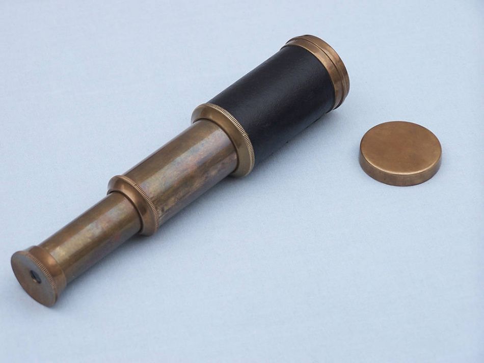 Deluxe Class Scout's Antique Brass Leather Spyglass Telescope 7"" with Rosewood Box