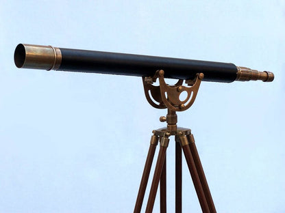 Floor Standing Antique Brass Leather Anchormaster Telescope 65""
