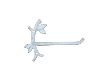 Whitewashed Cast Iron Leaf Branch Toilet Paper Holder 9""