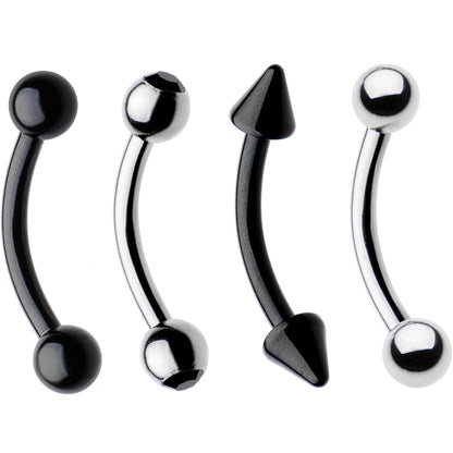 16G 5/16 Black Plated Steel Curved Barbell Eyebrow Ring Set of 4