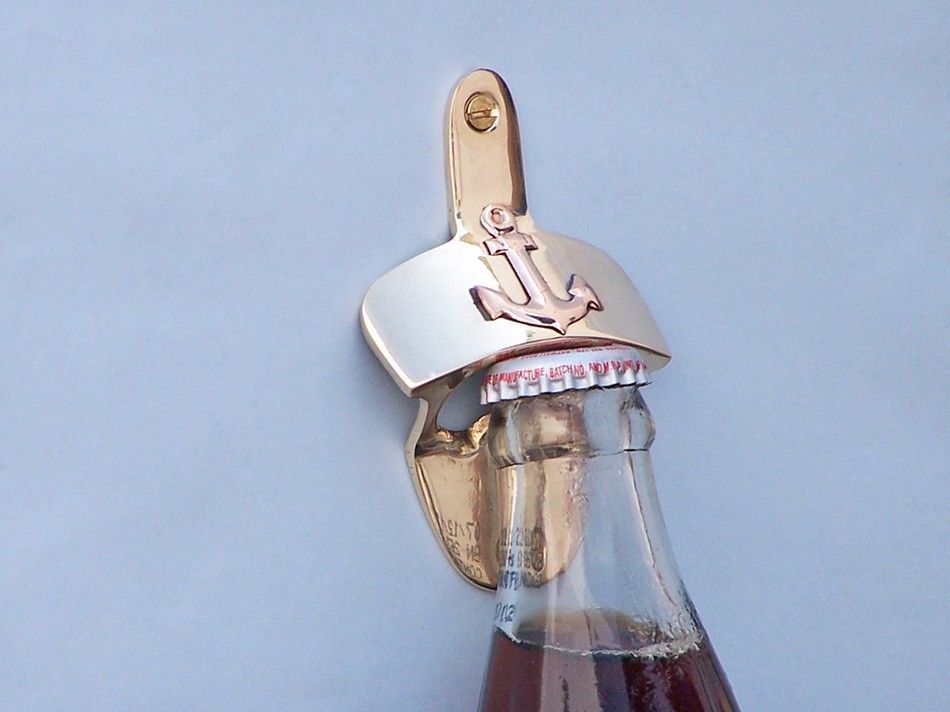 Solid Brass Wall Mounted Anchor Bottle Opener 3""
