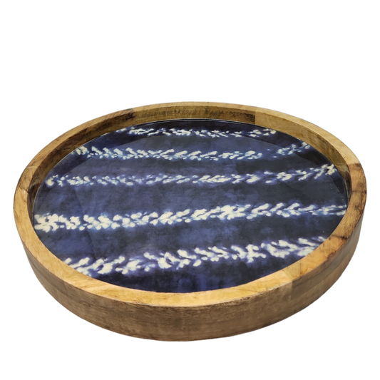 Blue Indigo Wood Server Tray