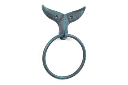 Seaworn Blue Cast Iron Whale Tail Towel Holder 7.5""
