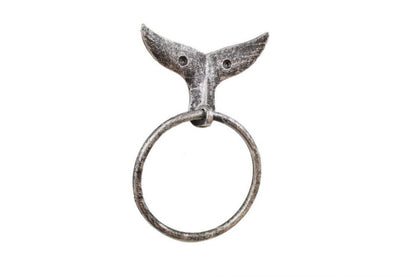 Rustic Silver Cast Iron Whale Tail Towel Holder 7.5""