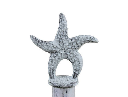 Rustic Whitewashed Cast Iron Starfish Extra Toilet Paper Stand 15""