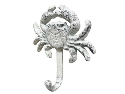 Rustic Whitewashed Cast Iron Wall Mounted Crab Hook 5""