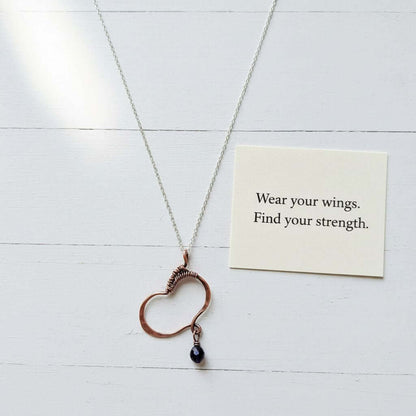 Hammered Copper Butterfly Wing Child Abuse Survivor Necklace