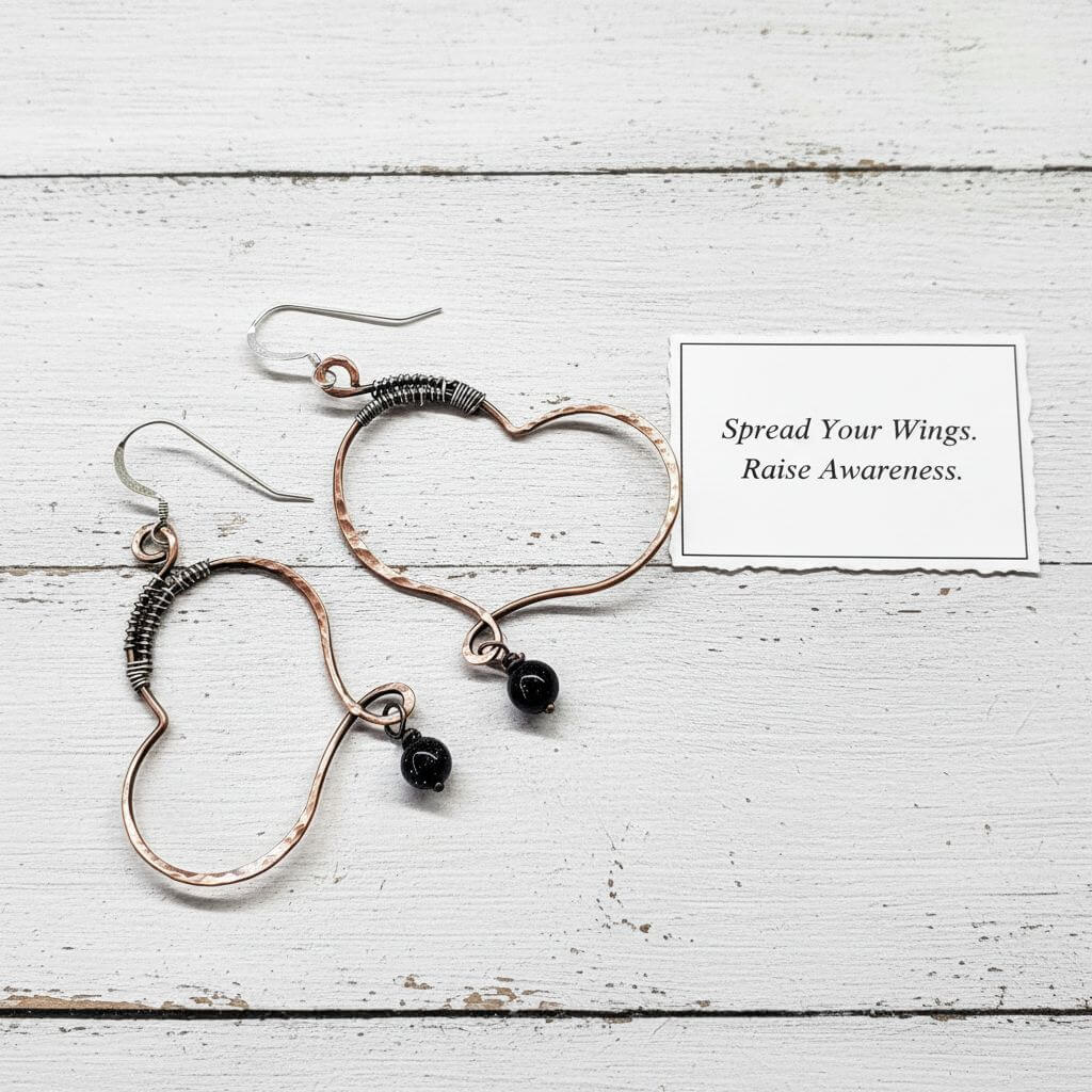 Sculpted Copper Butterfly Wing Abuse Survivor Earrings