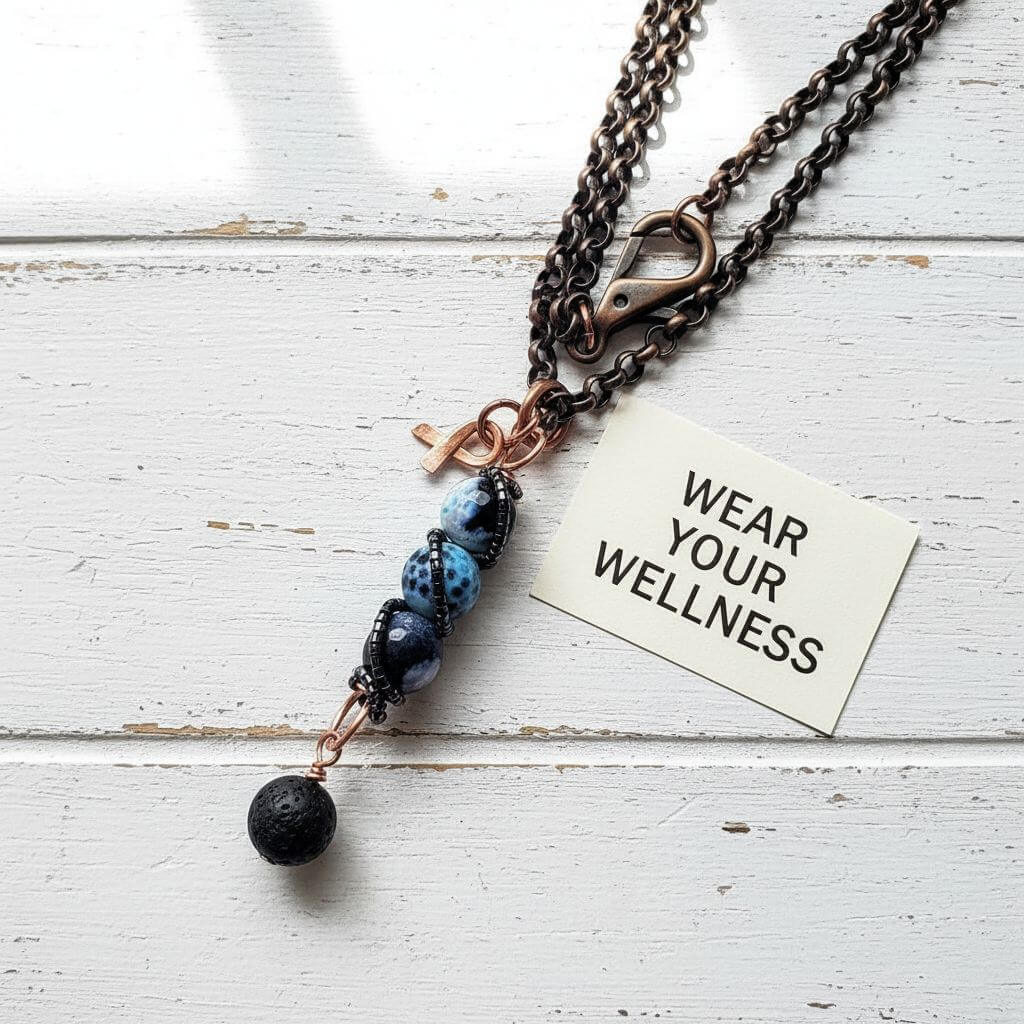 Child Abuse Awareness Agate Necklace With Lava Rock Bead