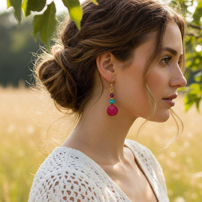 Gold Filled Wire Wrapped Pink And Aqua Gemstone Earrings